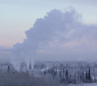 Fairbanks Temperature Inversion is visible. Power plant output rises only slightly before leveling off and returning to the ground. [http://seagrant.uaf.edu/news/01ASJ/12.14.01bad-air.html]