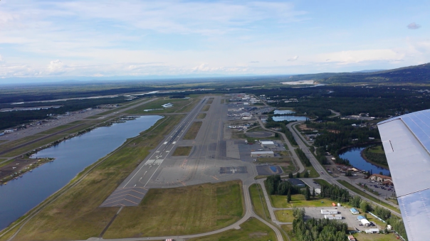 Just took off from runway 2R at PAFA, looking back at the airport.